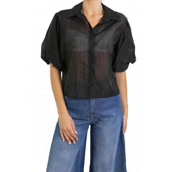 Camicia tinta unita con manica palloncino